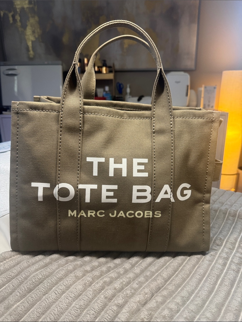 Marc Jacobs Canvas Tote Bag in Olive Green with White Logo